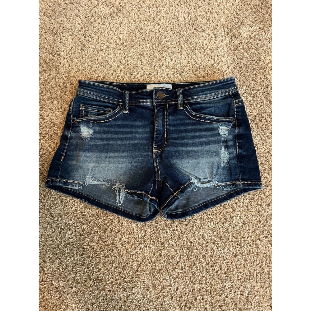 BKE Womens Denim Shorts 25 Dark Wash Payton Distressed Frayed Raw Hem Streetwear